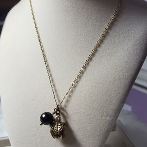 Gold Frog Pendant Necklace with Black Bead